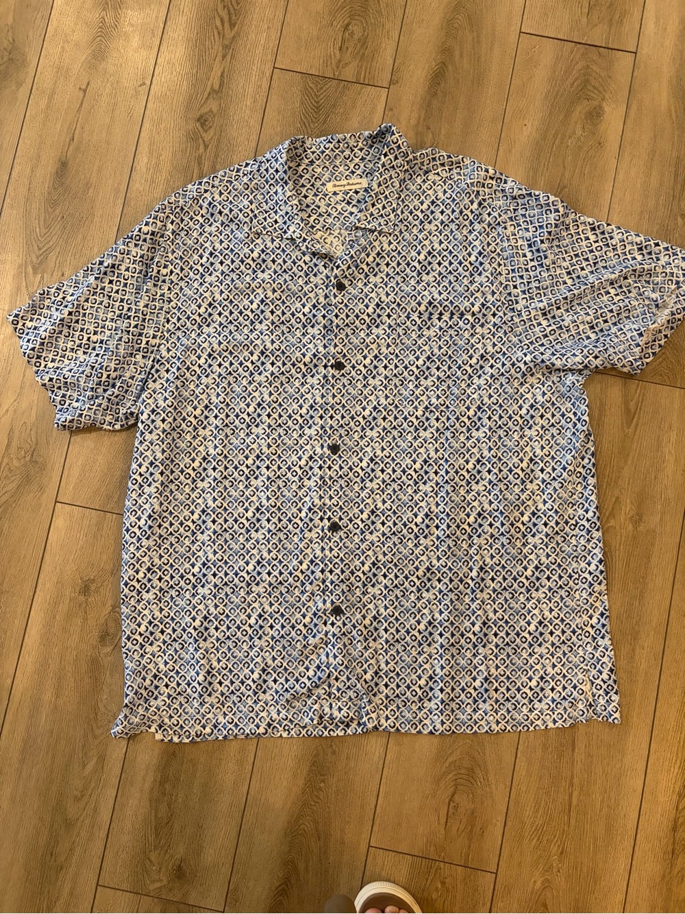 TOMMY BAHAMA Men's Blue Patterned Short-Sleeve Button-Up Shirt 100% viscose XXL